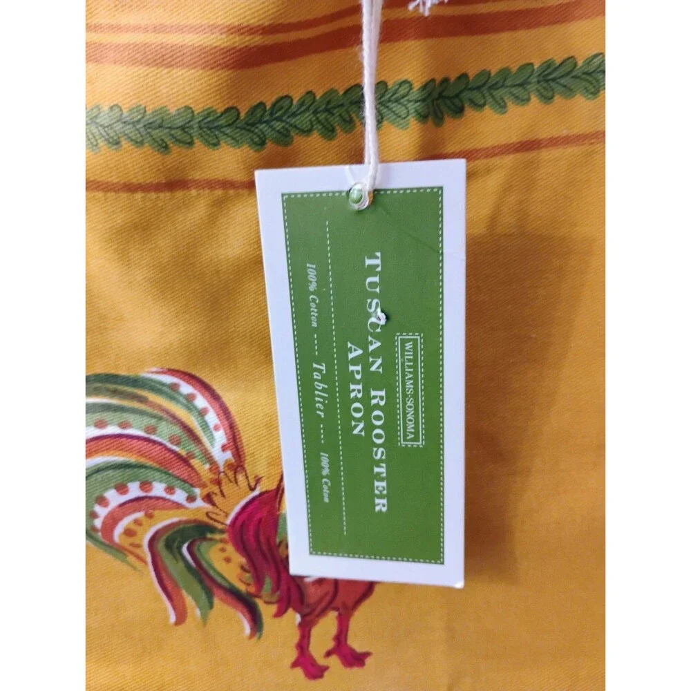 NEW Williams Sonoma Tuscan Rooster 2-pocket Cotton Yellow Apron